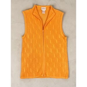 Grandmacore Crystal Kobe Zip Front Cable Knit Sweater Vest XS/S Yellow Orange